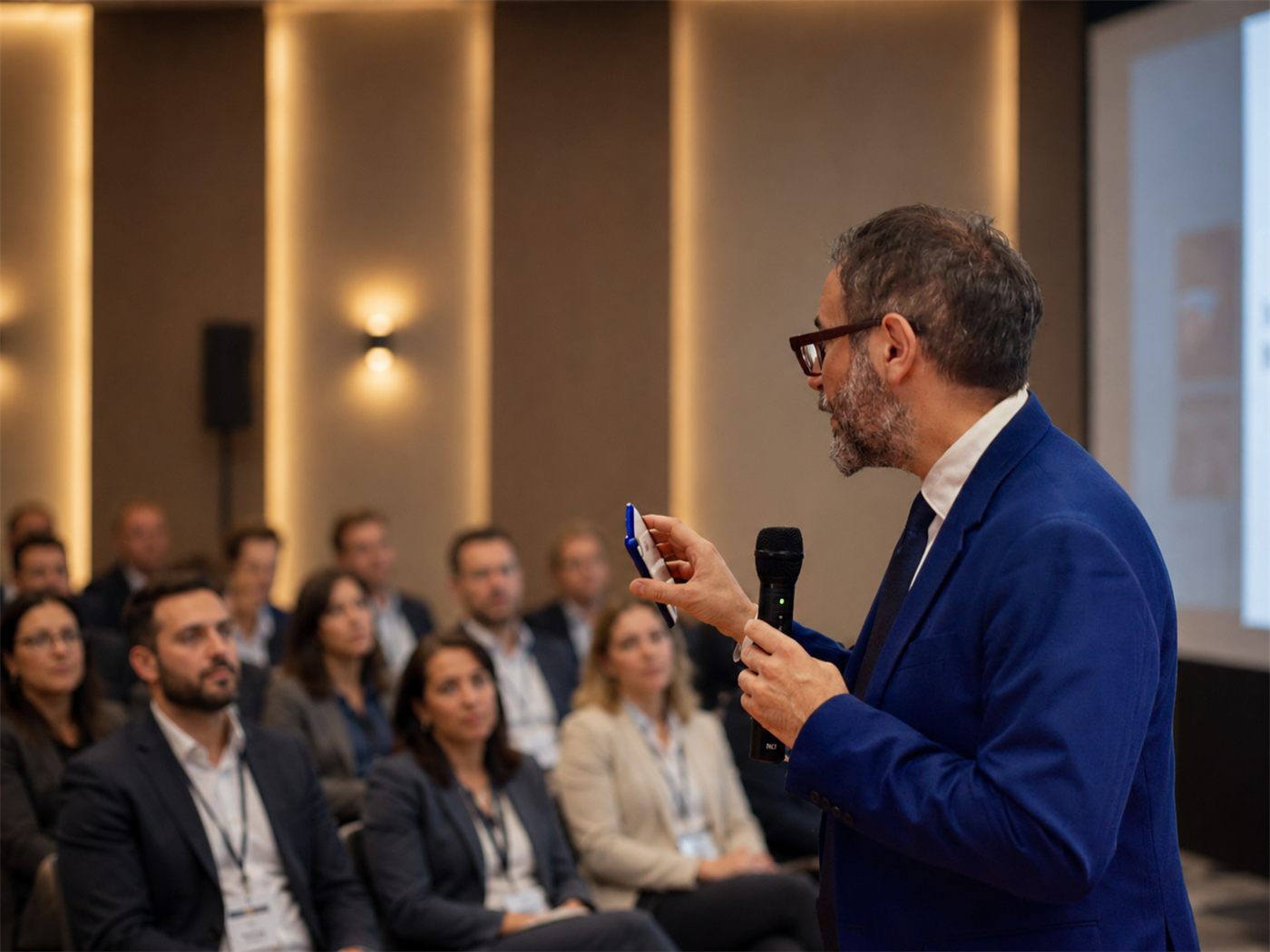 Giammaria de Paulis durante un intervento davanti al pubblico